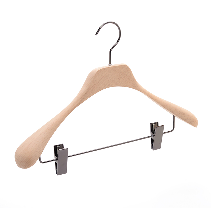 Manufacture natural luxury clothes wood hanger with clips