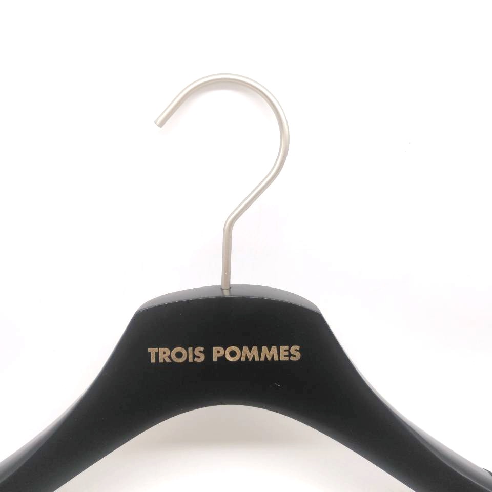 Deluxe black wooden wedding dress coat hangers with velvet broad shoulders