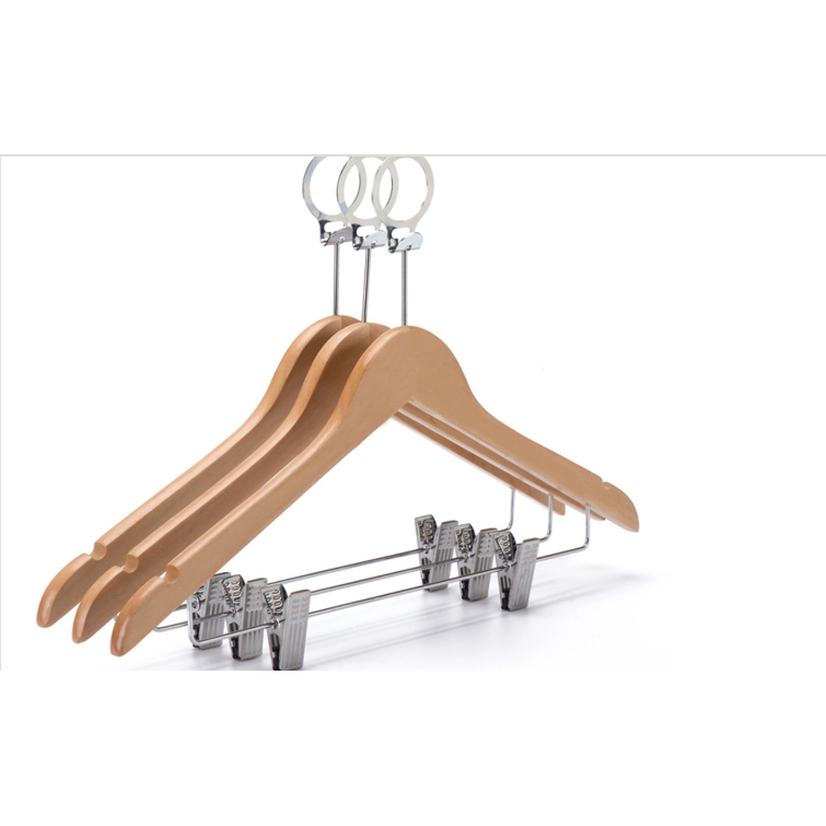 Anti theft hotel wooden coat hanger with clips
